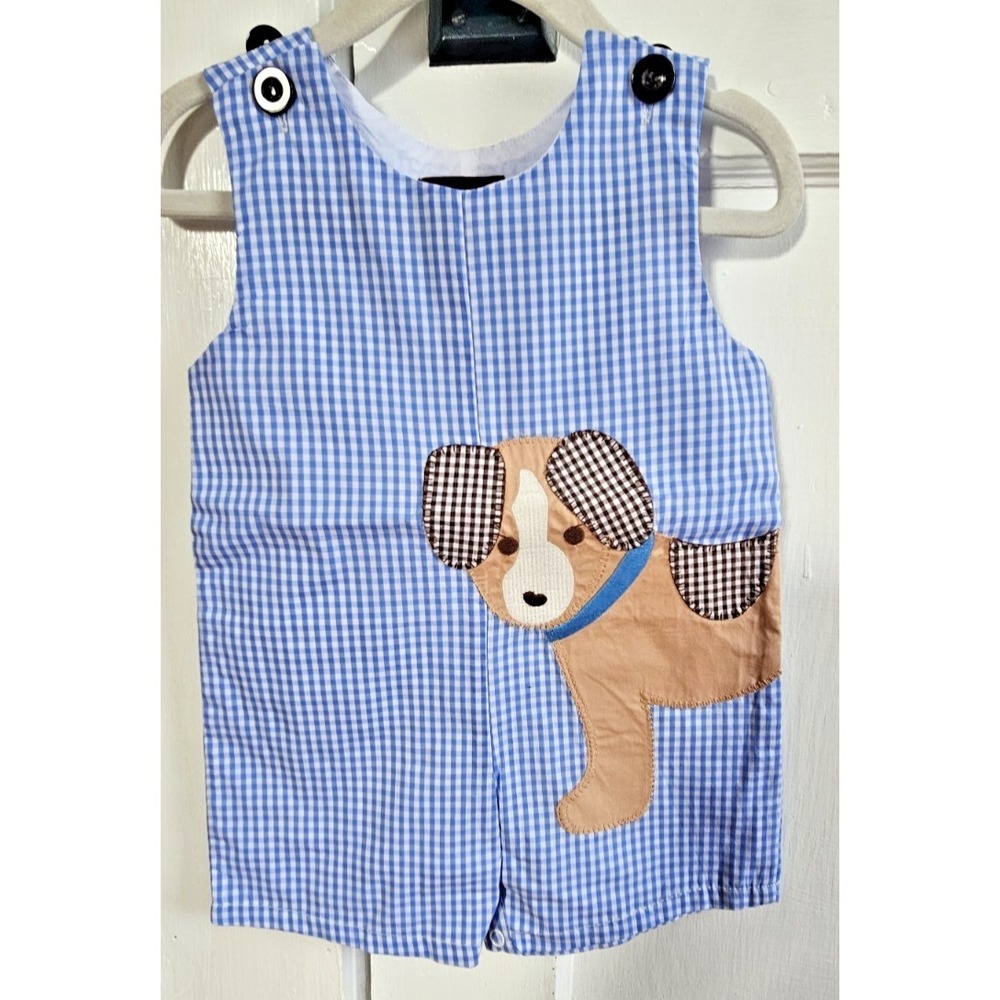 LIL CACTUS baby boy 3-6 months gingham puppy shortalls‎